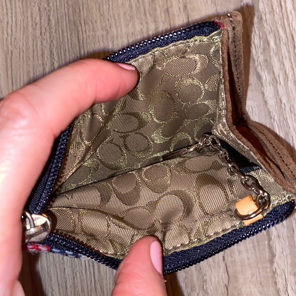 Vintage Coach plaid & suede wallet/coin purse with keychain - Picture 6 of 10